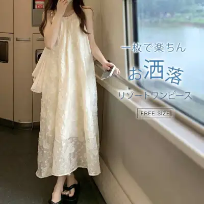 リゾートワンピース ワンピース 袖なし レディース キャミソールワンピース Aラインノースリーブ ゆったり 刺繍 リゾート タンクトップワンピース ビーチ ハワイ 旅行