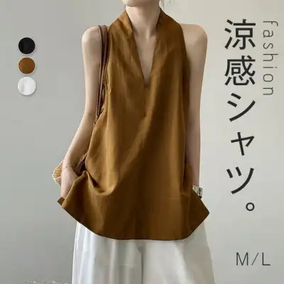 ノースリーブ シャツブラウス レディース リネンブラウス チュニック Vネック リネン タンクトップ トップス 夏 薄手 ゆったり 体型カバー リラックス シンプル カジュアル 涼しい