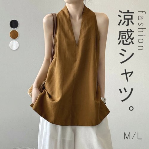 ノースリーブ シャツブラウス レディース リネンブラウス チュニック Vネック リネン タンクトップ トップス 夏 薄手 ゆったり 体型カバー リラックス シンプル カジュアル 涼しい