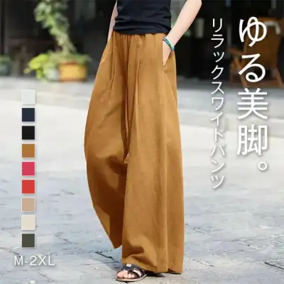 リネンパンツ 大きいサイズ パンツ ボトムス 薄手 涼しい ハイウェスト ウエストゴム ゆったり 体型カバー 落ち感 美脚