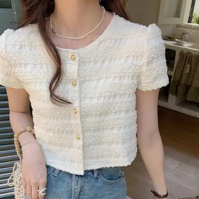金ボタンショートシャツ