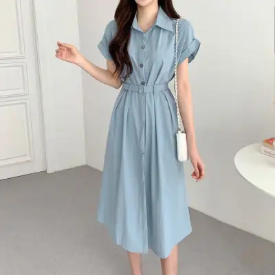 フロントボタンベルトシャツワンピース
