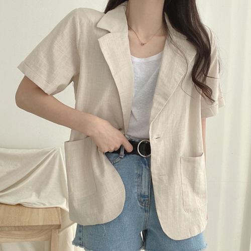 シンプル  カジュアル  スーツ / ジャケット  アウター  半袖  どんなスタイルにも合う  ゆったり  夏服  デザイン  折襟  気質  ポケット  トップス