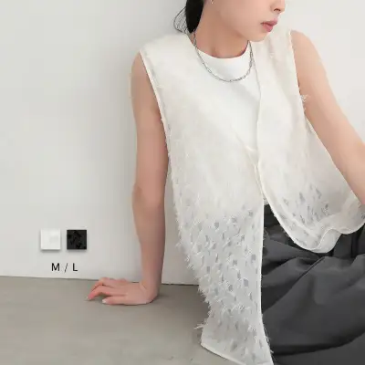 カーディガン  タンクトップ  ノースリーブ  ゆったり  夏服  なし  ジャカード  新作  レディース  トップス