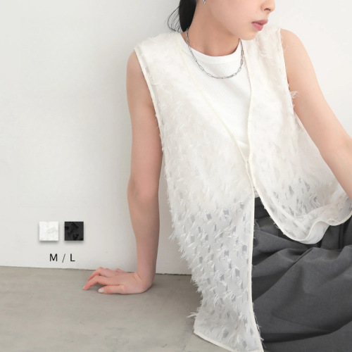 カーディガン  タンクトップ  ノースリーブ  ゆったり  夏服  なし  ジャカード  新作  レディース  トップス