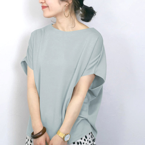 Tシャツ  ドルマンスリーブ  無地  カジュアル  コットン  半袖  ゆったり  クルーネック  夏服  コットン100%  新作  レディース  トップス