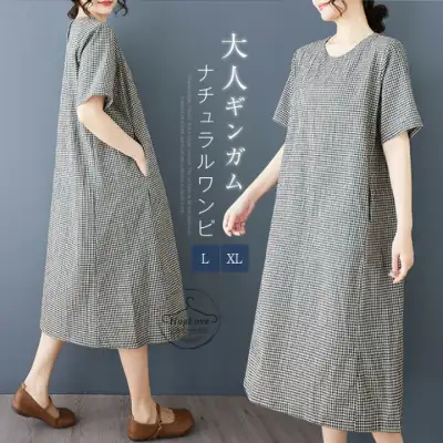 ワンピース 春 夏 半袖 Aラインワンピース 綿麻風 フェミニン 着痩せ 体型カバー 着回し 華奢見せ 細見せ 人気 20代 30代 40代 50代