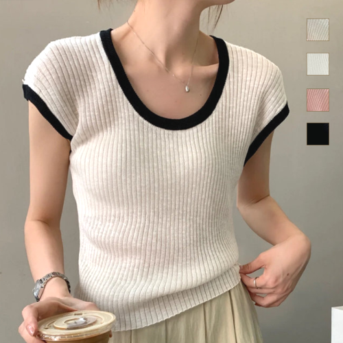 「着回しのコツ」 ラウンドネック 配色 半袖 無地 ノースリーブ ファッション Tシャツ