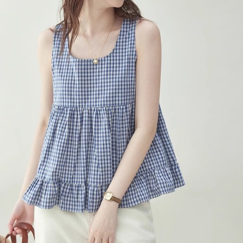 シャツ  タンクトップ  コットン  ノースリーブ  夏服  なし  コットン100%  M  若く見え  レディース  トップス