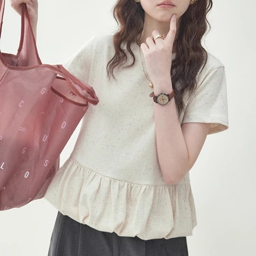 半袖  ミニ丈  夏服  デザイン  M  若く見え  新作  デザイン性  レディース  トップス