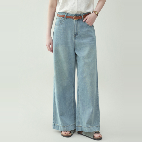 ブルー  デニムパンツ  すがすがしい  どんなスタイルにも合う  ゆったり  ロングパンツ  ハイウエスト  夏服  ストレート  M  新作  レディース  ボトムス