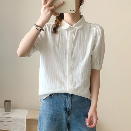 シャツ  カジュアル  コットン  半袖  どんなスタイルにも合う  ゆったり  夏服  文芸  日焼け止め  新作  レディース  トップス