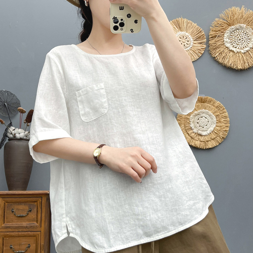 シャツ  無地  カジュアル  ベージュ  半袖  どんなスタイルにも合う  ゆったり  夏服  日焼け止め  リネン  新作  レディース  トップス