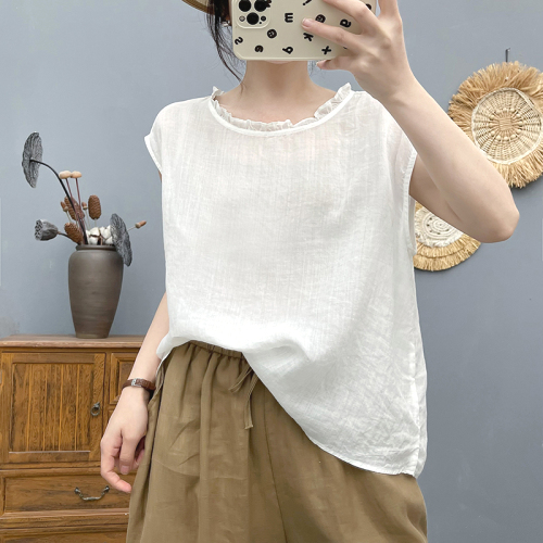 シャツ  ベスト  カジュアル  ベージュ  タンクトップ  すがすがしい  ノースリーブ  ゆったり  夏服  文芸  なし  新作  レディース  トップス