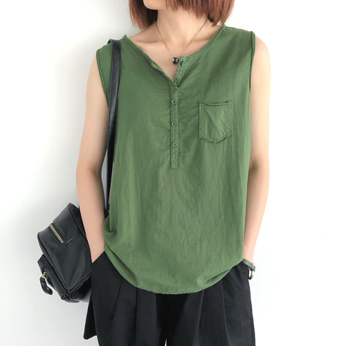 Tシャツ  カジュアル  ベージュ  タンクトップ  キャミソール  コットン  ノースリーブ  ゆったり  クルーネック  なし  新作  流行  レディース  Tシャツ