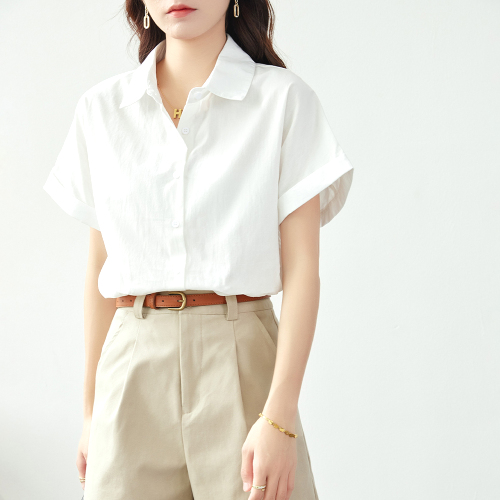シャツ  ホワイト  コットン  半袖  夏服  薄  コットン100%  気質  新作  レディース  トップス