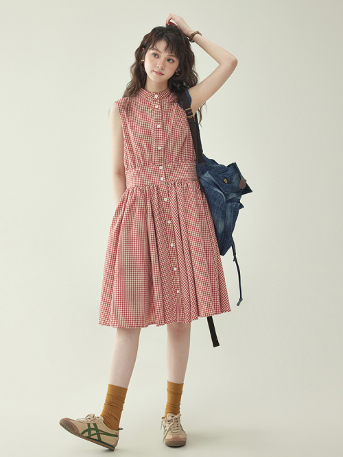 ワンピース  ノースリーブ  ロング  膝下丈  夏服  なし  普通  M  レトロ  フレンチスタイル  レディース  カジュアルドレス