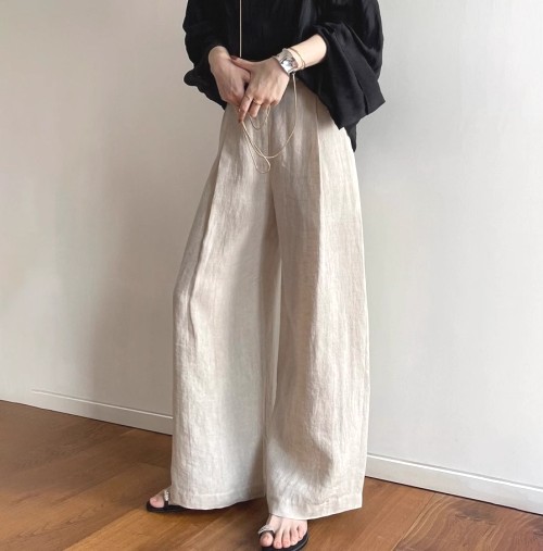 ワイドパンツ  シルク  カジュアル  ベージュ  カジュアルパンツ  コットン  ゆったり  夏服  ストレート  綿麻  リネン  新作  レディース  ボトムス