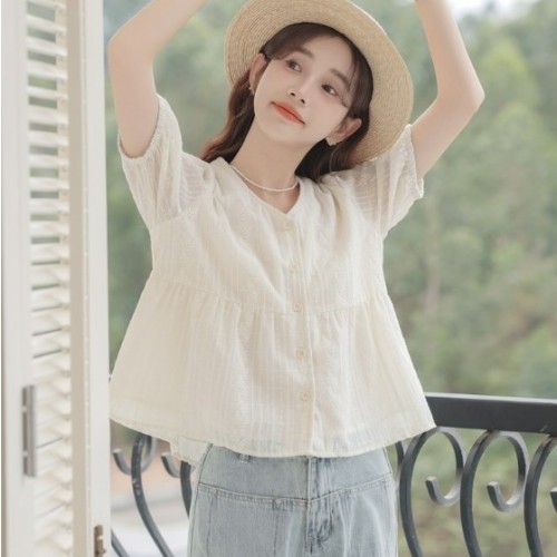 シャツ  すがすがしい  半袖  夏服  デザイン  ジャカード  新作  フレンチスタイル  韓国風  デザイン性  レディース  トップス