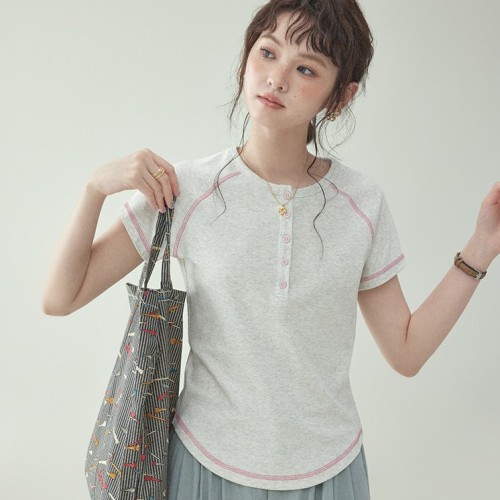 カラーブロック  スポーツスタイル  ミニ丈  クルーネック  夏服  スリムフィット」  M  レディース  トップス