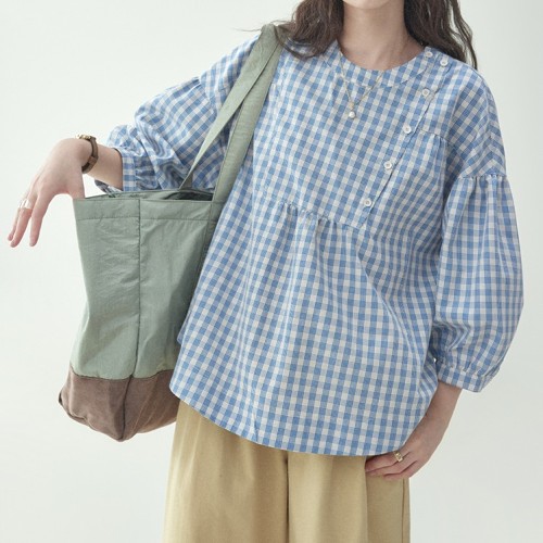 シャツ  パフスリーブ  切り替え  夏服  デザイン  M  春夏  かわいい  デザイン性  レディース  トップス
