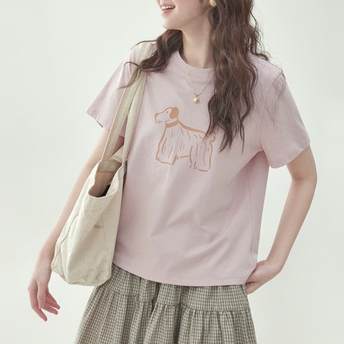 プリント  コットン  半袖  ゆったり  クルーネック  夏服  コットン100%  M  新作  レディース  トップス