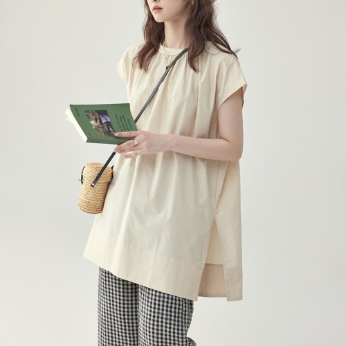 カジュアル  ギャザー  ノースリーブ  ゆったり  クルーネック  夏服  なし  M  レイジー風  レトロ  日本風  レディース  トップス