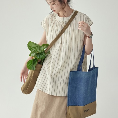 シャツ  ストライプ柄  タンクトップ  ノースリーブ  ゆったり  クルーネック  夏服  デザイン  なし  M  若く見え  日本風  デザイン性  レディース  トップス