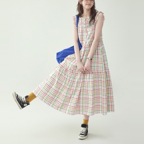 ワンピース  コットン  ノースリーブ  ロング  夏服  なし  コットン100%  M  リゾートスタイル  カラフル  レディース  カジュアルドレス