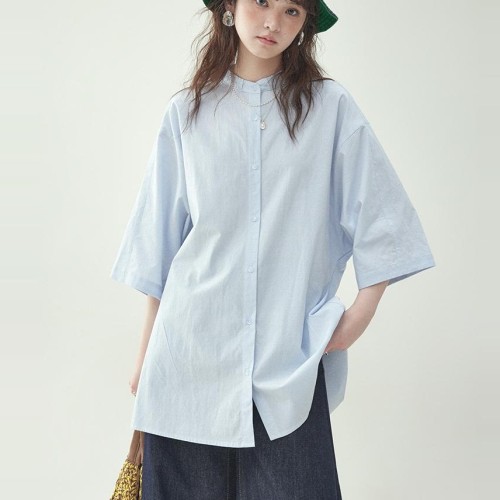 シャツ  無地  シングルブレスト  クルーネック  夏服  7分  普通  M  日本風  レディース  ミディ丈 / ミディアム丈  トップス