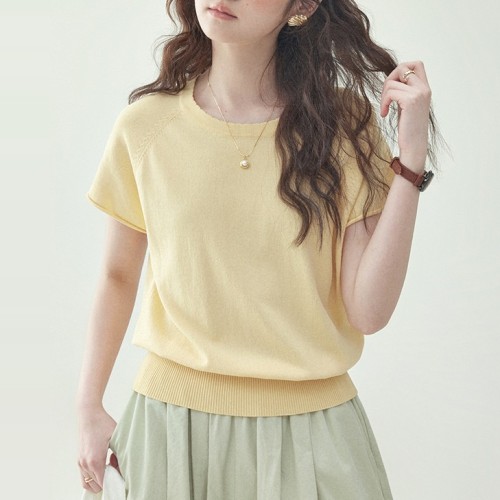 ラグランスリーブ  イエロー  ニット  ニットトップス  ゆったり  夏服  M  新作  レディース  トップス