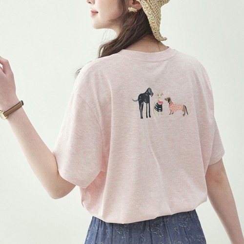 ピンク  プリント  ゆったり  夏服  M  若く見え  新作  レディース  トップス