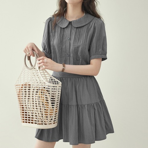 【単品注文】【  セットアップ】シャツ  無地  シングルブレスト  パフスリーブ  セットアップ  ギャザー  夏服  ラウンドカラー  M  レディース