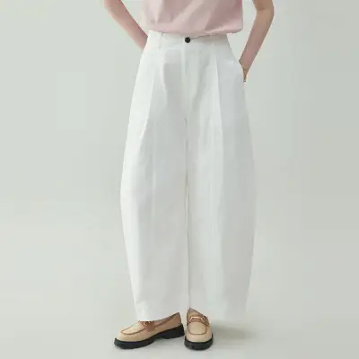 カジュアル  ホワイト  コットン  どんなスタイルにも合う  ゆったり  ロングパンツ  ハイウエスト  夏服  コットン100%  M  新作  レディース  ボトムス
