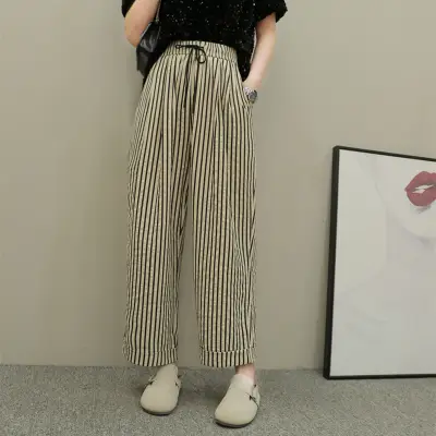 テーパードパンツ  ストライプ柄  ゆったり  ハイウエスト  夏服  ストレート  春夏  新作  レディース