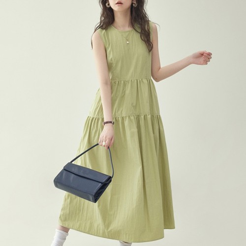ワンピース  グリーン  切り替え  タンクトップ  ノースリーブ  クルーネック  夏服  デザイン  なし  M  デザイン性  レディース  カジュアルドレス