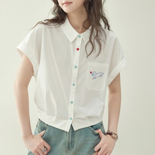 シャツ  半袖  夏服  デザイン  M  カラフル  刺繍  デザイン性  レディース  トップス