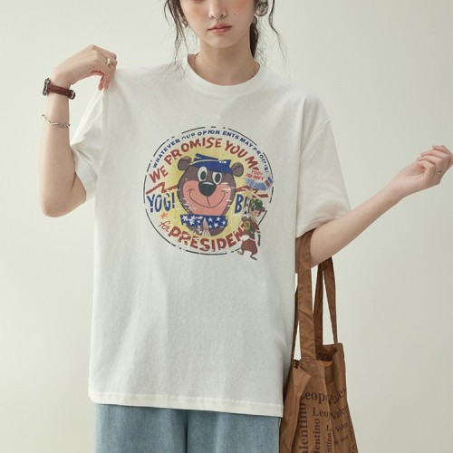 Tシャツ  カジュアル  プリント  アルファベット  スリムに見える  どんなスタイルにも合う  ゆったり  クルーネック  夏服  M  レディース  トップス