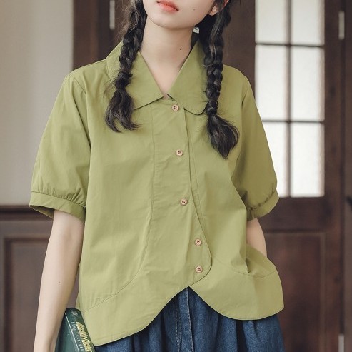 不規則  シャツ  ゆったり  ミニ丈  夏服  新作  レトロ  日本風  レディース  トップス
