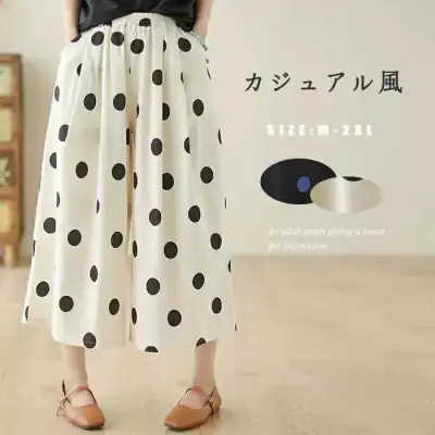 定番シンプル ドット柄 ハイウエスト ポケット付き ガウチョパンツ カジュアルパンツ ブラック 黑 ホワイト 白 fashion ootd カジュアルコーデ ファッション コーディネート 今日のコーデ coordinate トレンドコーデ 
