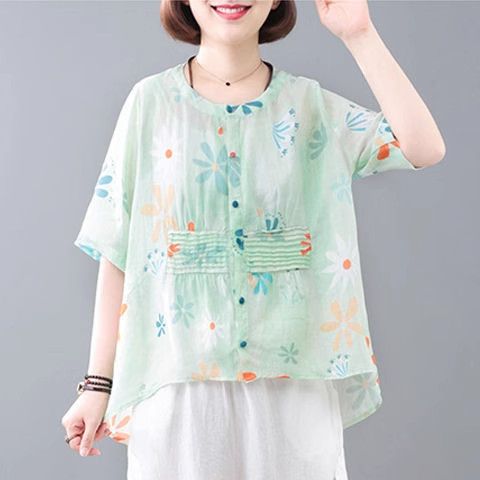 ライトグリーン/プリントトップス/単品