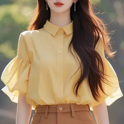 柔らかくて優しい印象 シンプル 無地 ランタンスリーブ シャツ fashion ootd カジュアルコーデ ファッション コーディネート 今日のコーデ coordinate トレンドコーデ 着回しコーデ 大人コーデ 大人可愛い 大人ファッシ