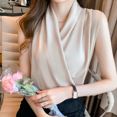 女子マスト!無地 プルオーバー Vネック ノースリーブ シンプル フェミニン 設計感 オシャレ レデイース シャツ
