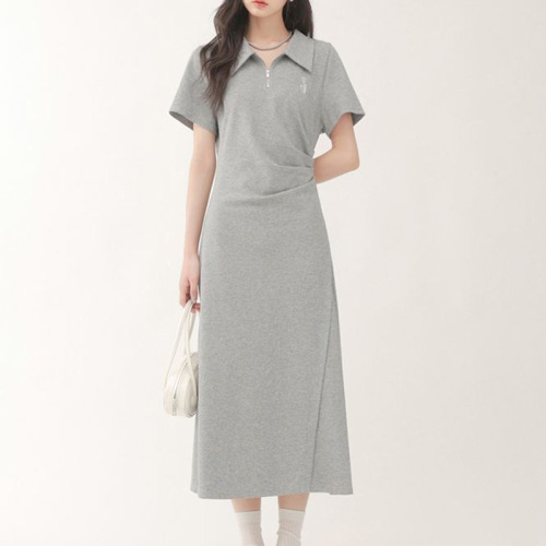 グレー  ワンピース  半袖  ロング  夏服  気質  新作  2024  フレンチスタイル  レディース  カジュアルドレス