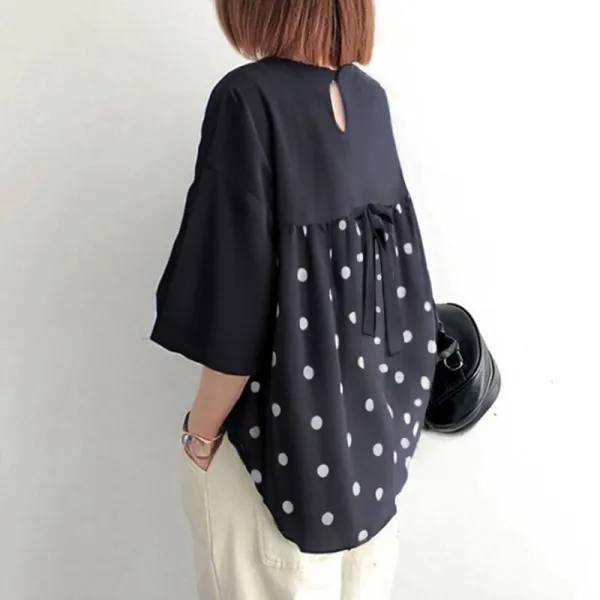 【再入荷】絶対可愛い ゆったりシルエット 五分袖 ドット柄 絶妙な丈感 洒落感 Tシャツ