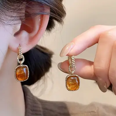 レトロ スクエア 配色 シンプル合わせてやすいピアスアクセサリー