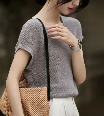 シンプル  透かし彫り  ニット  ニットトップス  夏服  薄  通気性良い  韓国風  レディース  トップス