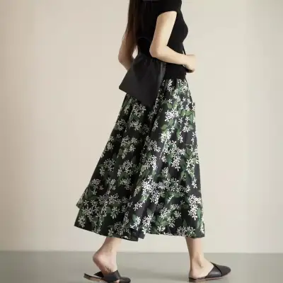 花柄  普通  レトロ  フレンチスタイル  ミディ丈 / ミディアム丈  ボトムス