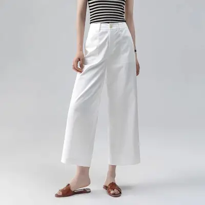 ワイドパンツ  シルク  カジュアル  カジュアルパンツ  ホワイト  コットン  ハイウエスト  夏服  ストレート  7分  薄  新作  レディース  ボトムス
