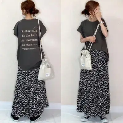 【セットアップ】プリントTシャツ＆フレアスカート セットアップ（新作）
